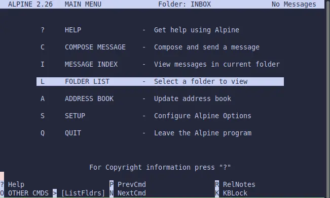 Alpine CLI email client