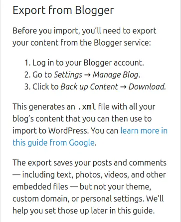 Importing blogger site into Wordpress