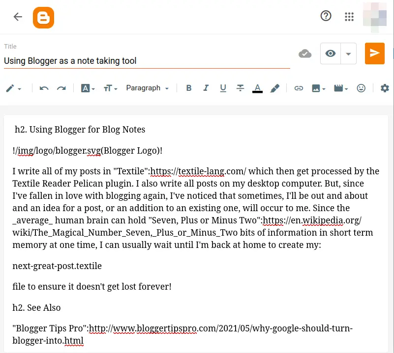 Blogger as drafting software