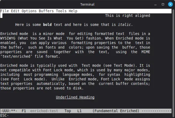 Emacs enriched text mode