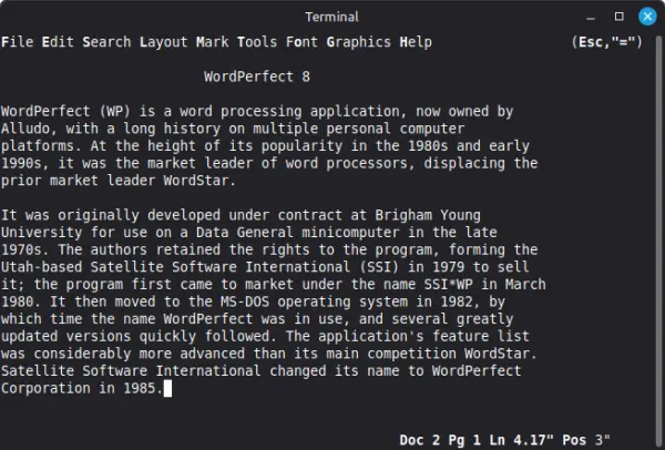 WordPerfect 8 for Unix