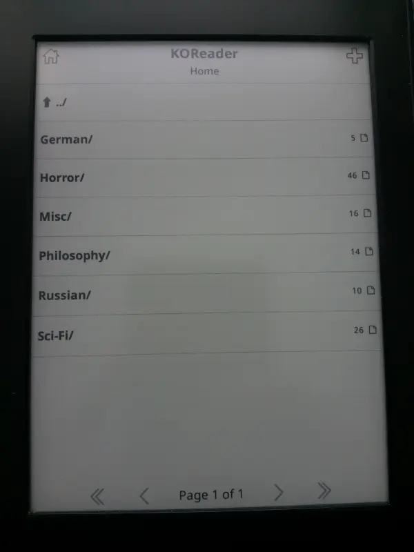 KOReader home screen